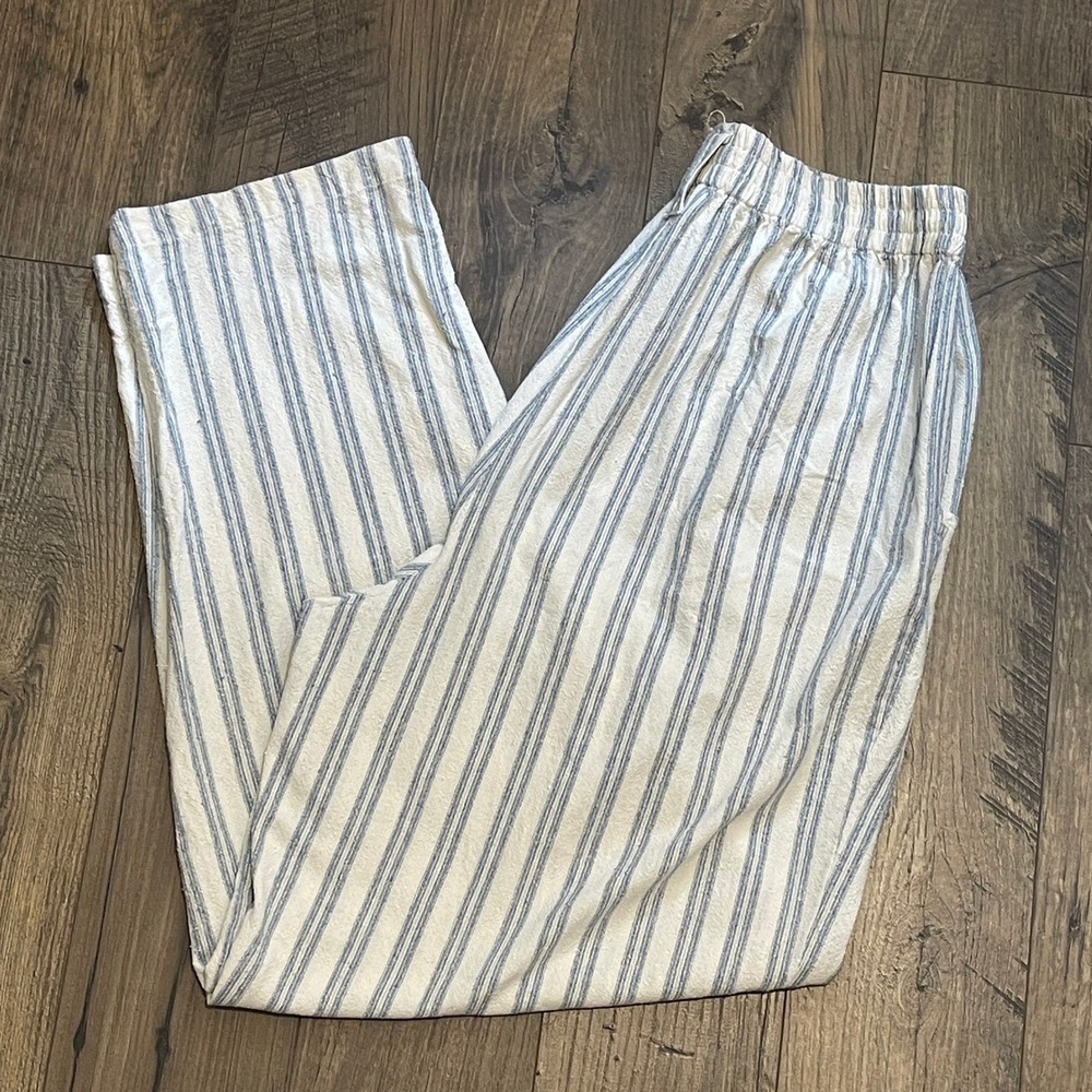 Silk Exchange Vintage 100% Silk Striped Tapered Pants Blue White Large